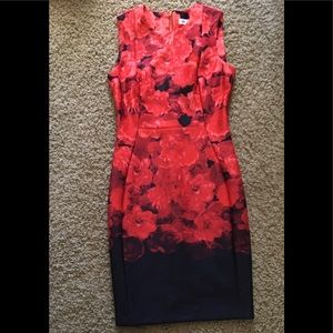Red and navy floral Calvin Klein Dress